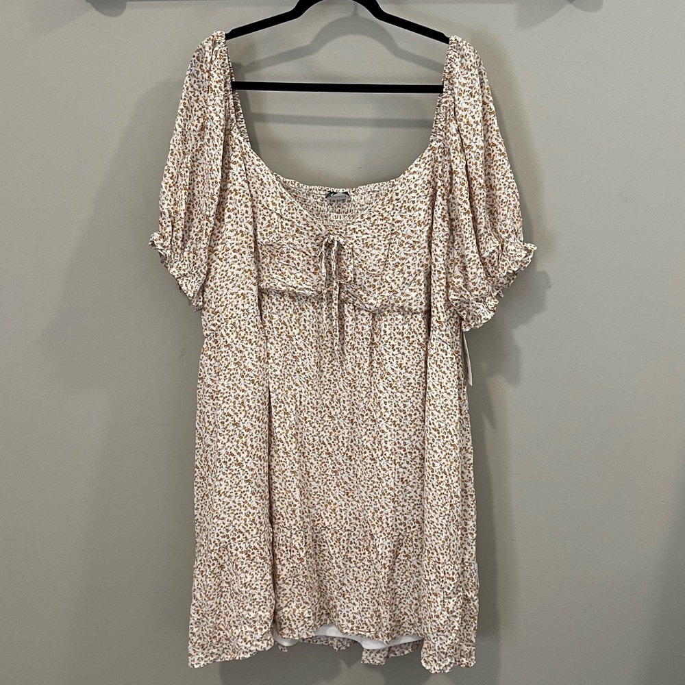 Arula 3XL Orange Floral Smocked Puff Sleeve Dress